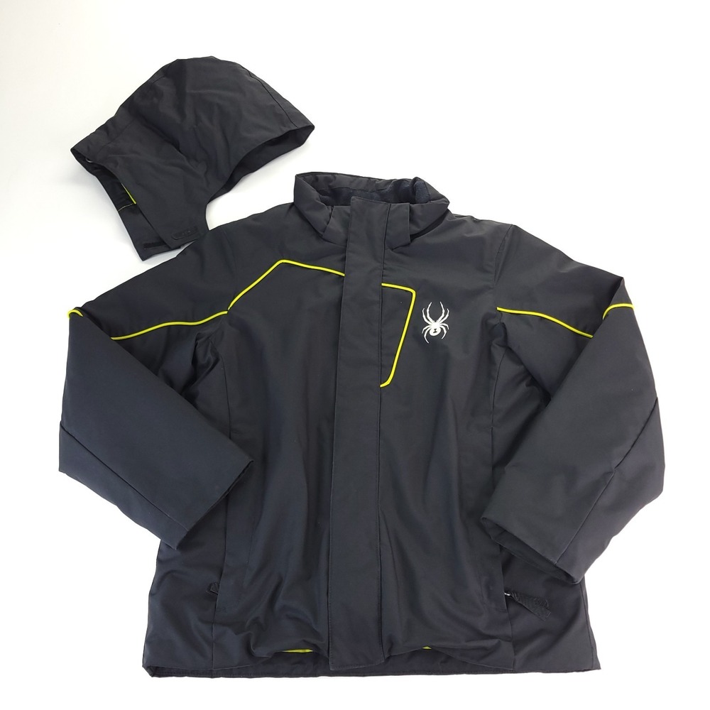 Spyder Challenger‎ Coat Youth 10 Black Yellow Removeable Hood Insulated Jacket